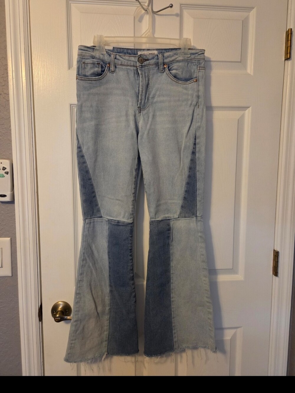 Almost Famous Two-Tone Light Blue Patchwork Flare Jeans